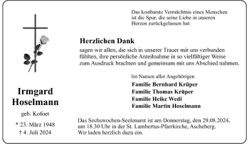 Anzeige von Irmgard Hoselmann 