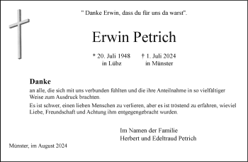 Anzeige von Erwin Petrich 