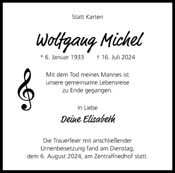 Anzeige von Wolfgang Michel 