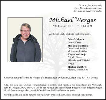 Anzeige von Michael Werges 