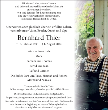 Anzeige von Bernhard Thier 