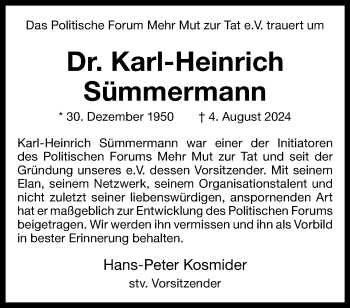 Anzeige von Dr. Karl-Heinrich Sümmermann 