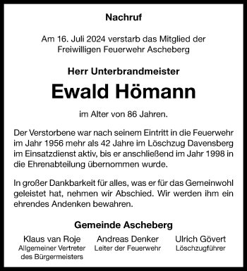 Anzeige von Ewald Hömann 
