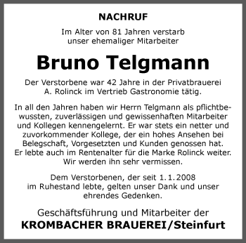 Anzeige von Bruno Telgmann 