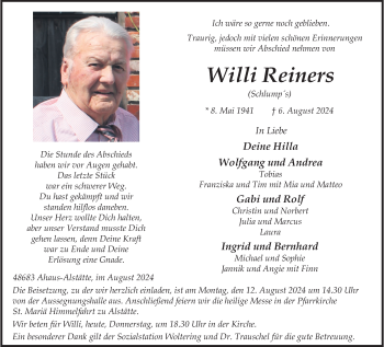 Anzeige von Willi Reiners 