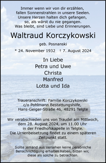 Anzeige von Waltraud Korczykowski 