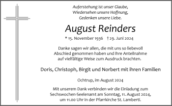 Anzeige von August Reinders 