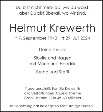 Anzeige von Helmut Krewerth 
