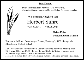 Anzeige von Herbert Suhre 