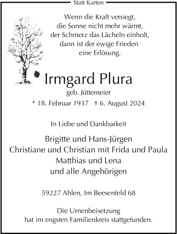 Anzeige von Irmgard Plura 