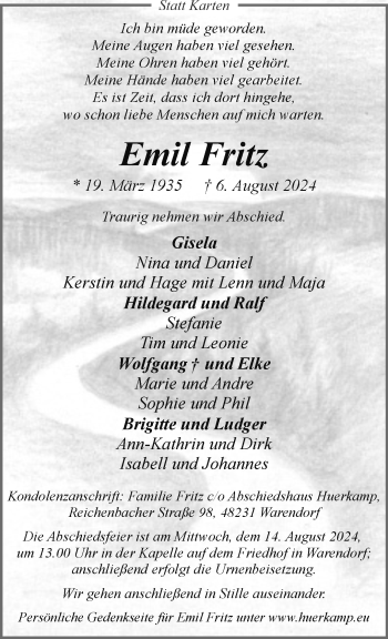 Anzeige von Emil Fritz 