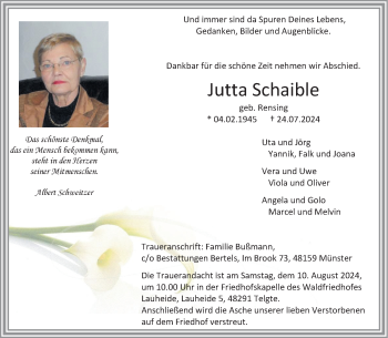 Anzeige von Jutta Schaible 