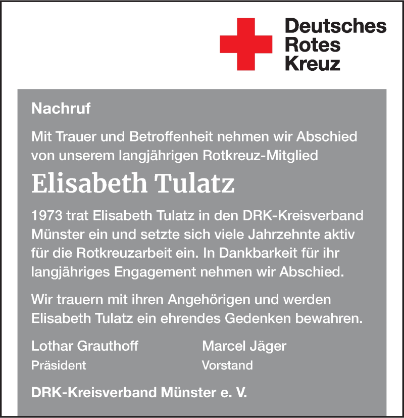  Traueranzeige für Elisabeth Tulatz vom 17.08.2024 aus 
