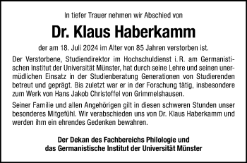 Anzeige von Dr. Klaus Haberkamm 