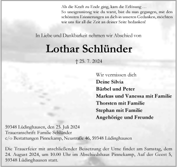 Anzeige von Lothar Schlünder 