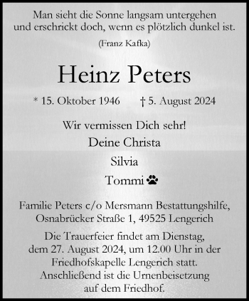 Anzeige von Heinz Peters 