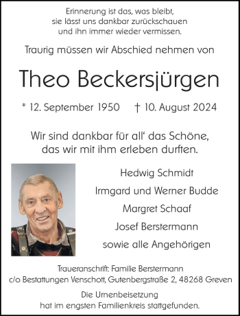 Anzeige von Theo Beckersjürgen 