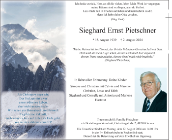 Anzeige von Sieghard Ernst Pietschner 