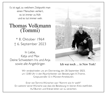 Anzeige von Thomas Volkmann 