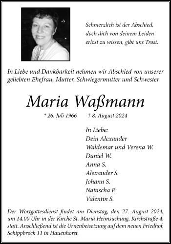 Anzeige von Maria Waßmann 
