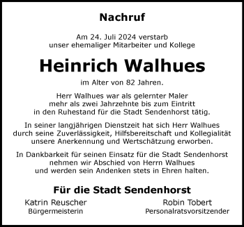 Anzeige von Heinrich Walhues 