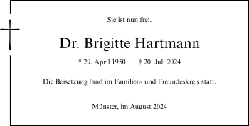 Anzeige von Dr. Brigitte Hartmann 