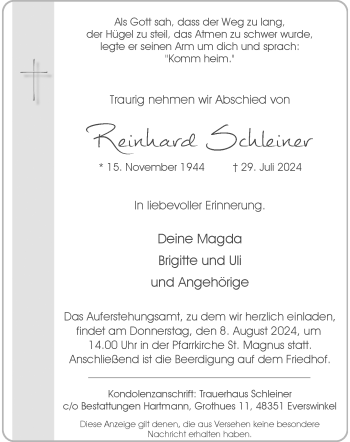 Anzeige von Reinhard Schleiner 