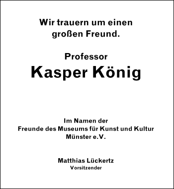 Anzeige von Kasper König 