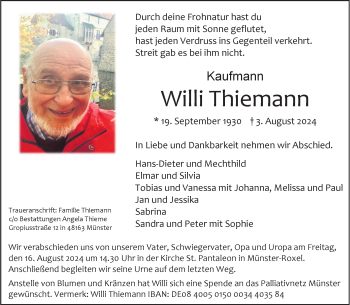 Anzeige von Willi Thiemann 