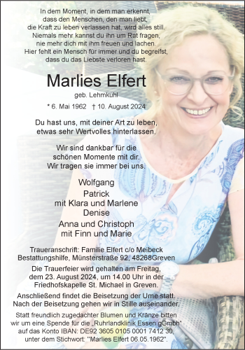 Anzeige von Marlies Elfert 