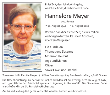 Anzeige von Hannelore Meyer 