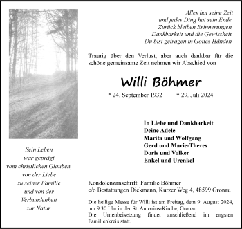 Anzeige von Willi Böhmer 