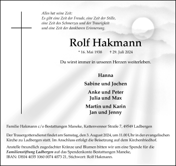 Anzeige von Rolf Hakmann 