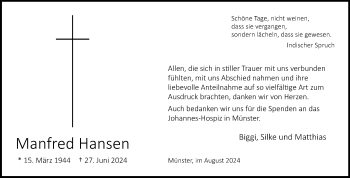 Anzeige von Manfred Hansen 