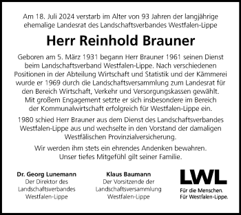 Anzeige von Reinhold Brauner 