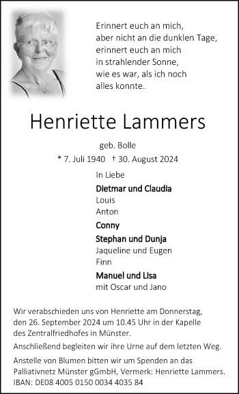 Anzeige von Henriette Lammers 