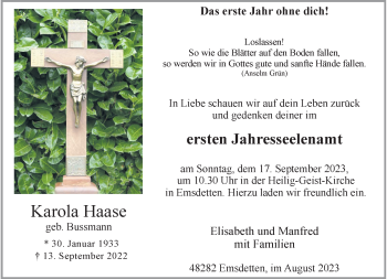 Anzeige von Karola Haase 