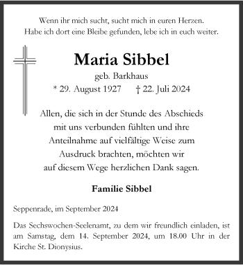 Anzeige von Maria Sibbel 