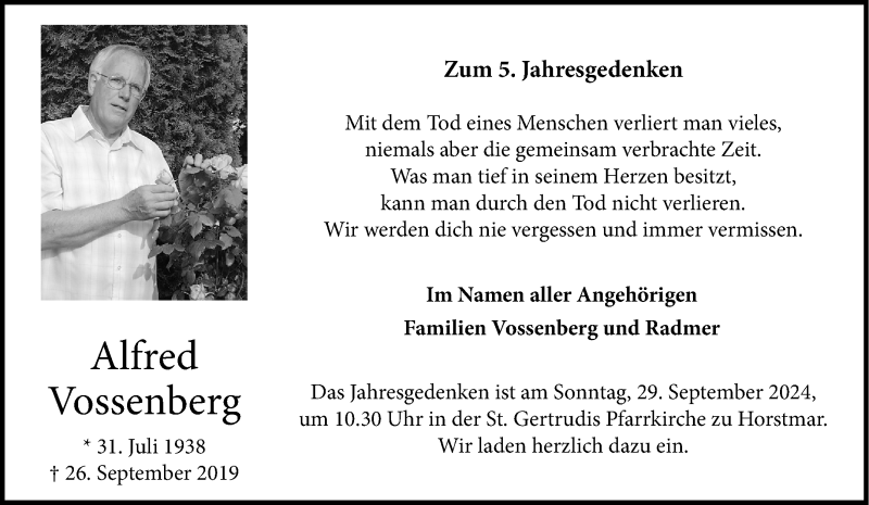  Traueranzeige für Alfred Vossenberg vom 25.09.2024 aus 