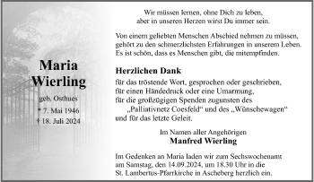 Anzeige von Maria Wierling 