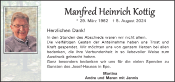 Anzeige von Manfred Heinrich Kottig 