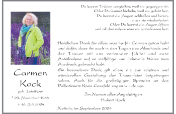 Anzeige von Carmen Kock 