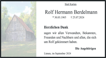 Anzeige von Rolf Hermann Berdelmann 