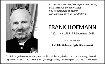 Anzeige von Frank Hofmann 
