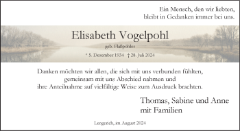 Anzeige von Elisabeth Vogelpohl 