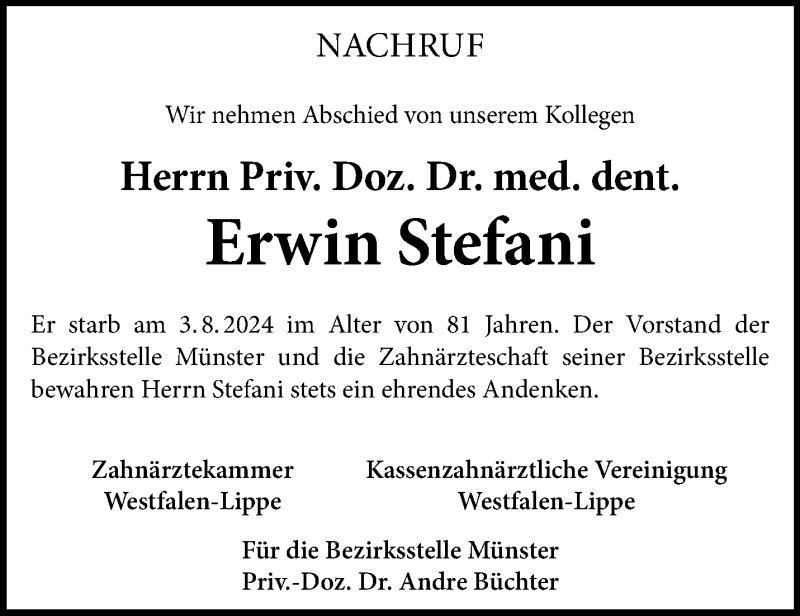  Traueranzeige für Erwin Stefani vom 07.09.2024 aus 