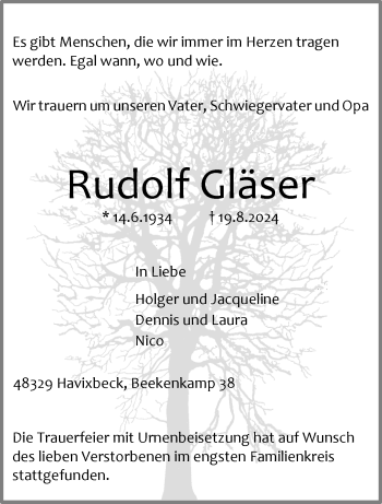 Anzeige von Rudolf Gläser 