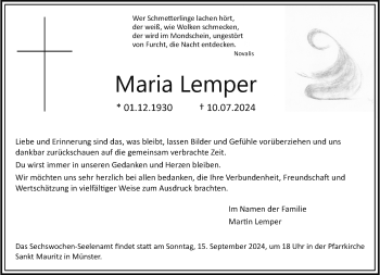 Anzeige von Maria Lemper 