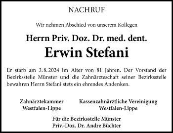 Anzeige von Erwin Stefani 