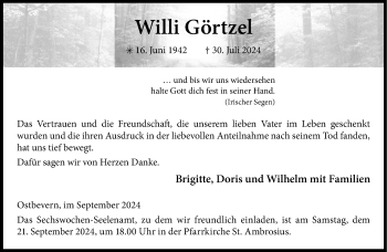 Anzeige von Willi Görtzel 